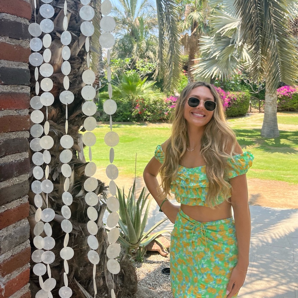 Sabo Skirt Green and Yellow Floral Top and Skirt Set